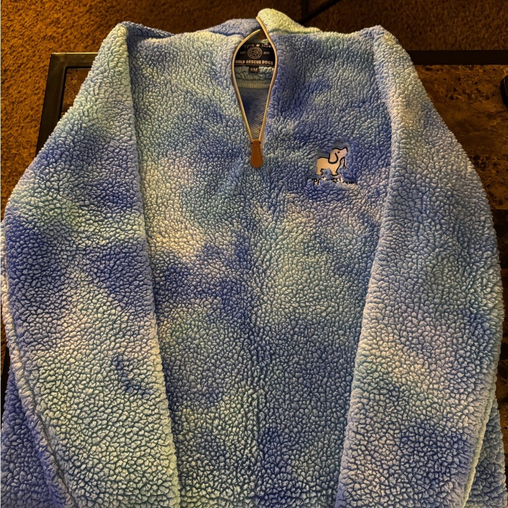 Puppy Love fuzzy blue tie-dyed pull over